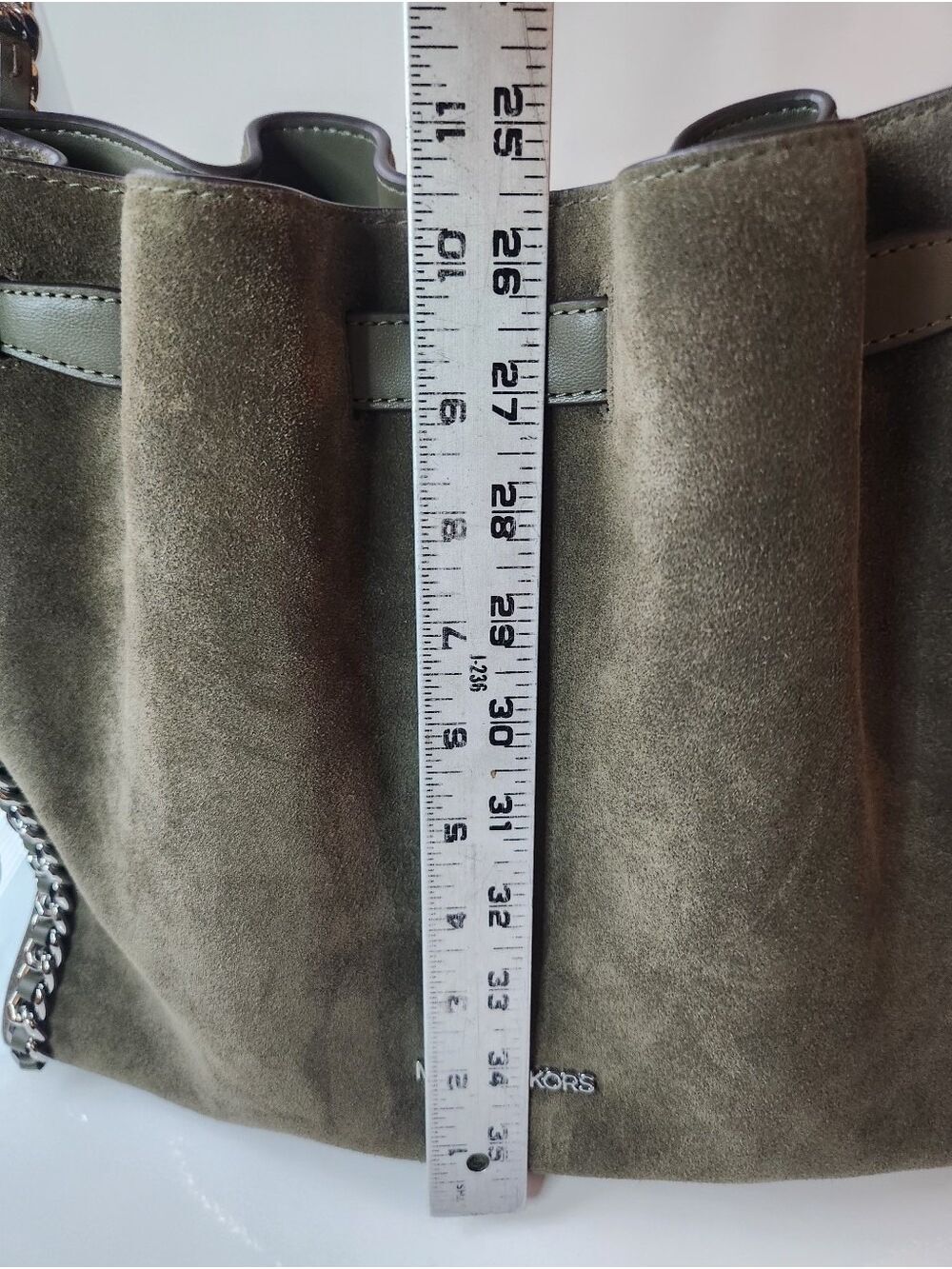 NWT Michael Kors Mina Large Suede Chain Shoulder Bag - Olive Green - Picture 12 of 16